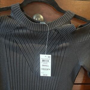 INC International Concepts Black Cold Shoulder Ribbed Top